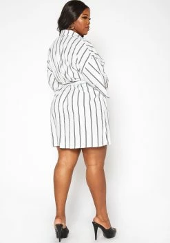 Asoph Plus Size Pin Striped Button Front Mini Dress -Asoph Sales Shop 2017009 002 2