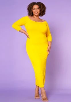 Asoph Plus Size Sincere Off Shoulder Bodycon Maxi Dress