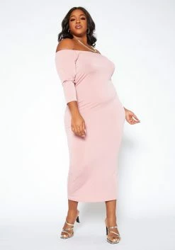 Asoph Plus Size Sincere Off Shoulder Bodycon Maxi Dress