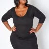 Asoph Plus Size Slit Details Bodycon Mini Dress