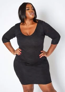 Asoph Plus Size Slit Details Bodycon Mini Dress