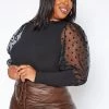 Asoph Plus Size Polka Dot Mesh Puff Sleeve Top