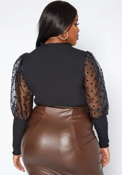 Asoph Plus Size Polka Dot Mesh Puff Sleeve Top -Asoph Sales Shop 2017148 001 2