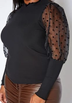 Asoph Plus Size Polka Dot Mesh Puff Sleeve Top -Asoph Sales Shop 2017148 001 3