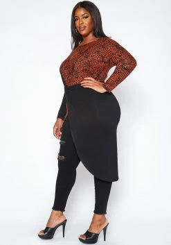 Asoph Plus Size Leopard Contrast High Low Top -Asoph Sales Shop 2017150 487 1