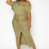 Asoph Plus Size Centered Drawstring Hem Maxi Skirt