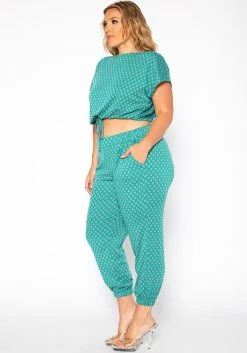 Asoph Plus Size Polka Dot Print Crop Top & Joggers Set -Asoph Sales Shop 2017179 103 2