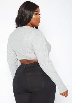 Asoph Plus Size Overlapping Twist Hem Long Sleeve Crop Top -Asoph Sales Shop 2017181 107 3