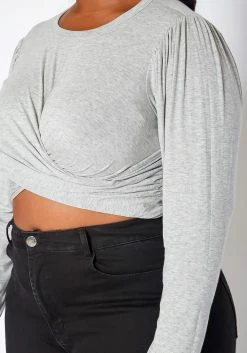 Asoph Plus Size Overlapping Twist Hem Long Sleeve Crop Top -Asoph Sales Shop 2017181 107 4