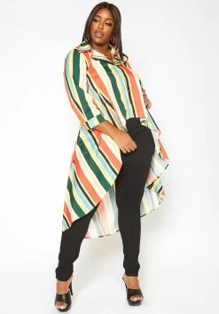 Asoph Plus Size Multi Color Striped High Low Collar Top -Asoph Sales Shop 2017211 128 0