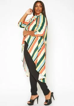 Asoph Plus Size Multi Color Striped High Low Collar Top -Asoph Sales Shop 2017211 128 1