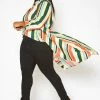 Asoph Plus Size Multi Color Striped High Low Collar Top