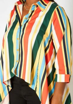 Asoph Plus Size Multi Color Striped High Low Collar Top -Asoph Sales Shop 2017211 128 4