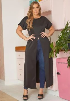 Asoph Plus Size Centered Split Hem Longline Top -Asoph Sales Shop 2017270 001 0
