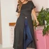 Asoph Plus Size Centered Split Hem Longline Top