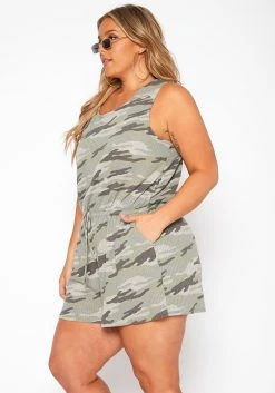 Asoph Plus Size Camo Print Thermal Knit Romper -Asoph Sales Shop 2017373 354 2