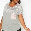 Asoph Plus Size Print Splice Crew Neck Tee Shirt