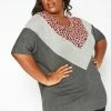 Asoph Plus Size Pink Leopard Chevron Splice Tee Shirt