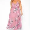 Asoph Plus Size Floral Print Cross Lace Back Maxi Dress