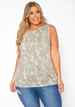 Asoph Plus Size Camo Print Open Back Tank Top