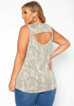 Asoph Plus Size Camo Print Open Back Tank Top -Asoph Sales Shop 2017576 125 3