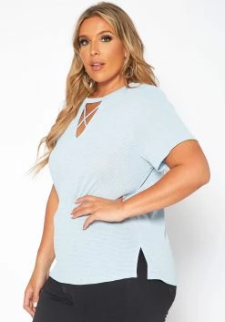 Asoph Plus Size Waffle Knit Crew Neck Tee Shirt -Asoph Sales Shop 2017587 003 1