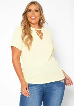 Asoph Plus Size Waffle Knit Crew Neck Tee Shirt