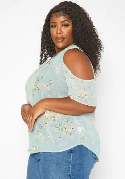 Asoph Plus Size Floral Print Cold Shoulder Top -Asoph Sales Shop 2017619 003 2