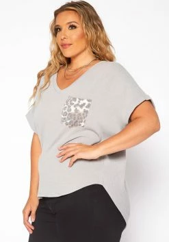 Asoph Plus Size Leopard Pocket Hem V Neck Shirt -Asoph Sales Shop 2017664 107 2