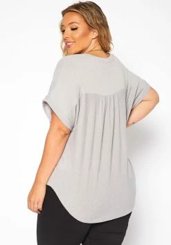 Asoph Plus Size Leopard Pocket Hem V Neck Shirt -Asoph Sales Shop 2017664 107 3