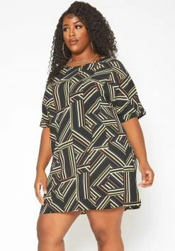 Asoph Plus Size Geometrical Striped Tee Shirt Mini Dress -Asoph Sales Shop 2017673 001 2
