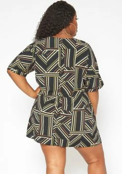 Asoph Plus Size Geometrical Striped Tee Shirt Mini Dress -Asoph Sales Shop 2017673 001 3