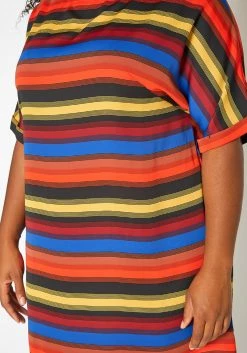 Asoph Plus Size Multi Color Striped Tee Shirt Mini Dress -Asoph Sales Shop 2017674 128 4