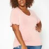Asoph Plus Size Ruffle Trim V Neck Tee Shirt