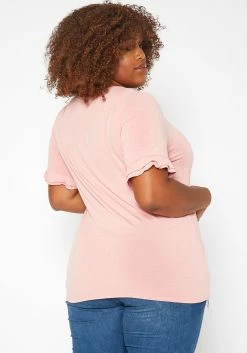 Asoph Plus Size Ruffle Trim V Neck Tee Shirt -Asoph Sales Shop 2017777 162 3