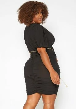 Asoph Plus Size Ruched Bodycon Mini Dress With Waist Chain -Asoph Sales Shop 2017786 001 2