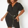 Asoph Plus Size Ruched Bodycon Mini Dress With Waist Chain