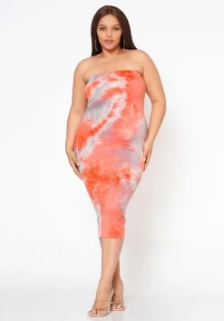 Plus Size Tie Dye Tube Midi Dress