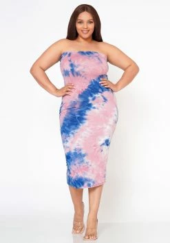 Plus Size Tie Dye Tube Midi Dress