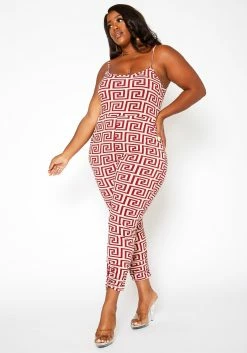 Asoph Plus Size Greek Key Print Cami Jumpsuit