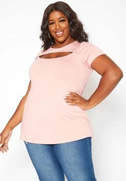 Asoph Plus Size Cut Out Front Tee Shirt
