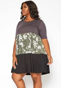 Asoph Plus Size Rose Floral Color Block Mini Dress -Asoph Sales Shop 2017928 125 2