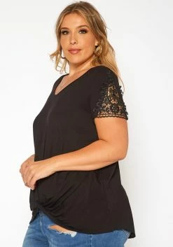 Asoph Plus Size Crochet Hem Short Sleeve Shirt -Asoph Sales Shop 2017936 001 2