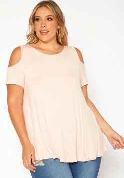 Asoph Plus Size Cross Lace Back Cold Shoulder Top