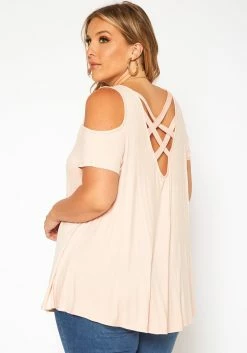 Asoph Plus Size Cross Lace Back Cold Shoulder Top -Asoph Sales Shop 2017937 119 3