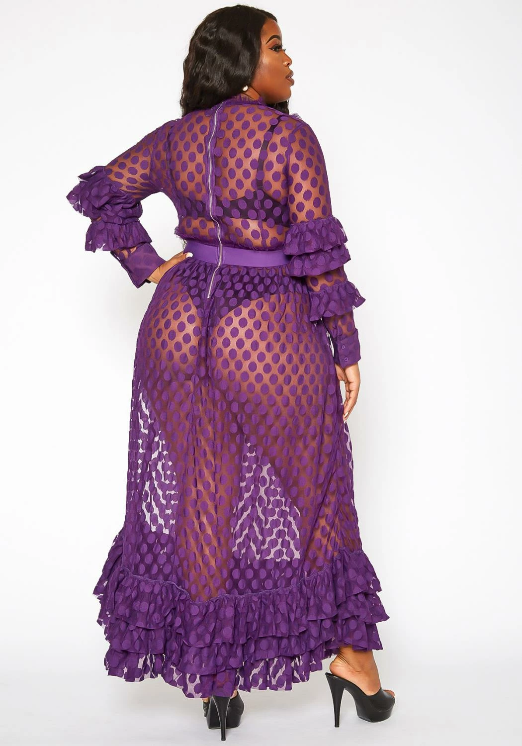 Asoph Plus Size Polka Dot Mesh Flare Maxi Dress 4 Asoph Plus Size Polka Dot Mesh Flare Maxi Dress - Image 4