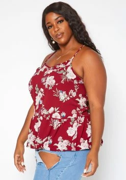 Asoph Plus Size Floral Print V Neck Cami Top -Asoph Sales Shop 2018002 283 2