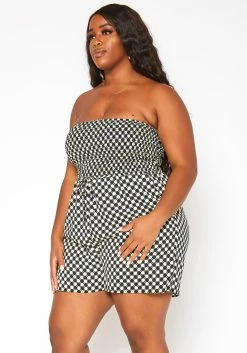 Asoph Plus Size Checker Dotted Print Tube Romper -Asoph Sales Shop 2018033 001 1