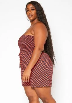 Asoph Plus Size Checker Dotted Print Tube Romper -Asoph Sales Shop 2018033 110 1