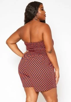 Asoph Plus Size Checker Dotted Print Tube Romper -Asoph Sales Shop 2018033 110 2